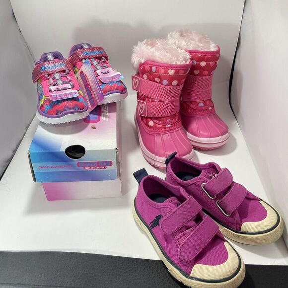 Lot Of 3 Toddler Girls Sneakers Boots Polo Sketchers Circo Sz 5 - 6 Pink Purple - Picture 1 of 16
